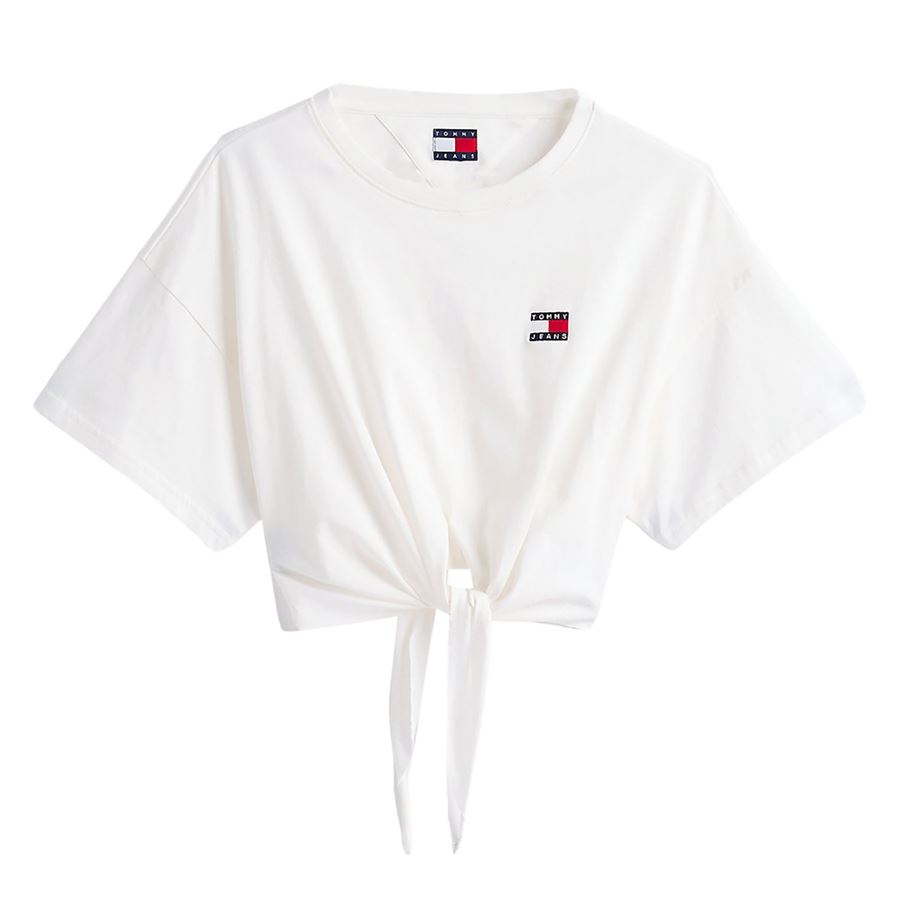 T-shirt crop con nodo sul davanti da donna Tommy Jeans | DW0DW20321YBL